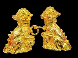 Vintage  Mimi Di N Women&#39;s Large Belt Buckle Chinese Lions Chunk Large Gold 4&quot; - $221.86