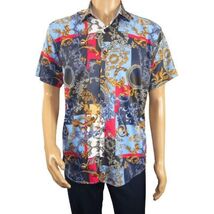 Men's Sports Shirt by MIZUMI Medallion Floral Printed Short Sleeves M647 Blue image 3