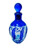 Vintage 2000&#39;s Cobalt Blue Cut To Clear Crystal Hand Blown Waves Decanter - €78,70 EUR