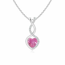 Pink Sapphire Infinity Heart Pendant with Diamonds in Silver (AAA, Size- 5MM) - £366.10 GBP