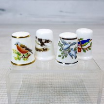 Vintage Set of 4 White Porcelain Thimbles Animals Birds Dog Royal Worchester - $24.24