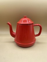 Red Enamelware Tea Coffee Pot Kettle Gooseneck Spout Vintage Farmhouse READ - $31.18