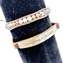 2 Bracelets Everything is Possible Leather Brown Rope Beaded Adjustable Strings - $5.94