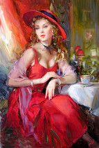 Giclee Oil Painting Decor Elegant r dress lady - $18.69