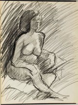 Vintage Graphite Pencil Drawing on Paper Mid Century Nude Study tob - £75.05 GBP