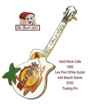 Hard Rock Cafe 1995 Les Paul White with Beach Scene Guitar 6793 Trading Pin - $14.95