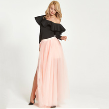 Black High Slit Tulle Maxi Skirt Women Plus Size Full Length Tulle Maxi Skirt image 7