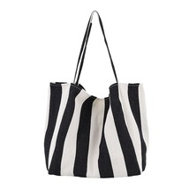 Striped Big Canvas Tote Bag for Women Summer Beach Classical Fabric Soft Large H - £22.20 GBP