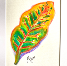 Colorful Croton II - Original Art Acrylic Marker Leaf Painting 8”x10” White Mat - £39.16 GBP