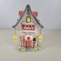 Fire Station Engine Co Tea Light Candle Holder Village Building Ceramic - $15.98