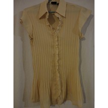 Tailor by B. Moss Sz M Sheer Beige Blouse top cap sleeves button front - $268.15 MXN