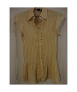 Tailor by B. Moss Sz M Sheer Beige Blouse top cap sleeves button front - $14.39
