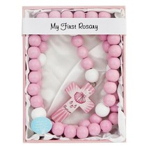 &quot;My First Rosary&quot; Girl&#39;s Pink Large Wood Bead Baptism Christening Gift New Baby - £15.94 GBP