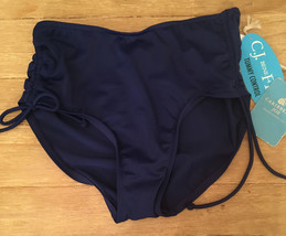 Caribbean Joe Women 8 CJ BeneFITS  Bikini Bottom Blue NEW Ruched Tie Sides Tummy - £19.16 GBP