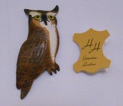 GREAT HORNED OWL Vintage Leather BROOCH Pin HINTERLAND HANDICRAFTS Canada - $29.95