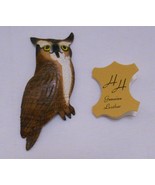 GREAT HORNED OWL Vintage Leather BROOCH Pin HINTERLAND HANDICRAFTS Canada - £23.86 GBP