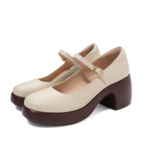 Concise Retro Wedding Mary Janes Women Cow Leather Shoes Spring Summer Round Toe - £80.03 GBP