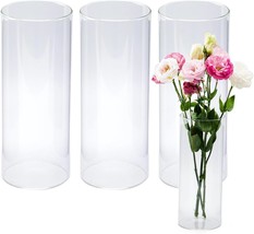 Devilfire 10 Inches Tall (25 Cm) Clear Glass Cylinder Vases,Pack Of 3, Party - £27.04 GBP