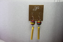 Plunder Earrings (New) Sun Kissed - Multi Striped Ball w/ Yellow Tassel (PE369) - £12.17 GBP