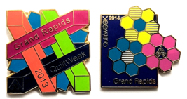 Grand Rapids QuiltWeek 2013 2014 Pin Lot 2 Enamel AQS Michigan Show Geom... - $19.99