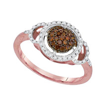 10k Rose Gold Womens Round Red Color Enhanced Diamond Circle Frame Cluster Ring - £271.02 GBP