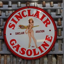 Vintage 1954 Sinclair Aviation Gasoline Porcelain Gas &amp; Oil Metal Sign - £100.77 GBP