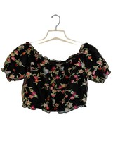 Ambiance Off Shoulder Puff Crop Top Size Medium Embroidery Black Floral Romantic - $11.30