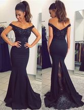 Vintage Off the Shoulder Mermaid Prom Dresses with Lace Applique Beaded - £134.78 GBP