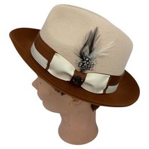 Fedora Wool Hat Medium felt raw edge snap brim 2-tone red cream pinch front - $79.20