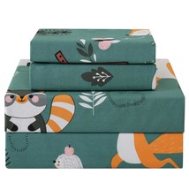 Green Animal Forest Kids Sheet Set Twin 3 Piece, Cute Printed Microfiber Bed She - £29.53 GBP