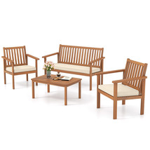 4 Piece Patio Wood Furniture Set W/ Loveseat, 2 Chairs &amp; Coffee Table Fo... - £345.98 GBP