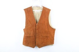 Vtg 60s 70s Streetwear Mens Medium Distressed Shearling Lined Leather Vest USA - £62.26 GBP