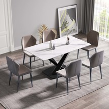 Modern White Dining Table - 63 Inch | Black Metal Legs - $833.99