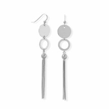 925 Sterling Silver Round Disks and Open Circle 3.9&quot; Long Tassel Drop Earrings - £109.89 GBP