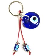 Hindu Buddhist Third Eye Blue Glass Keychain Key Fob with Tassel Adornments - $5.65