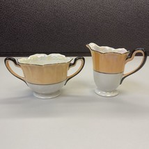 Noritake Japan Hand Painted Cream and Sugar Set Peach and White with Black Trims - £8.16 GBP