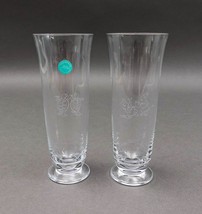 Tiffany &amp; Co Signed Turtle Hare Rabbit Fluted Champagne Crystal Glass Set Of 2 - £80.36 GBP