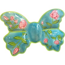 Butterfly Shape Ceramic Platter Party Tray Chip Dip Dish Aqua Teal Blue Pink - £30.95 GBP