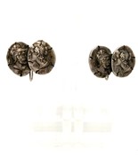 Antique Sterling Victorian Repousse Carved Man Woman Circle Screw Back E... - $115.41 CAD
