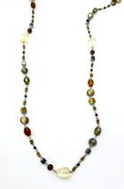 Premier Designs Root Beer Art Glass Metallic Bead Necklace 42 in - £15.52 GBP