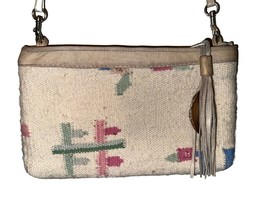 VTG 90s Southwestern Wool Crossbody Purse Leather Tassel Marco Avane Woven - £8.78 GBP