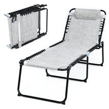 Costway Folding Beach Lounge Chair Heightening Design Patio Lounger w/ Pillow - £95.63 GBP