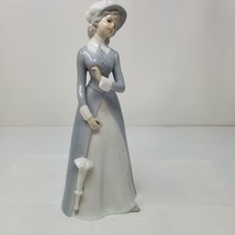 Figure Woman with Parasol French Ceramic Collared Dress Vintage 1960 - £14.88 GBP