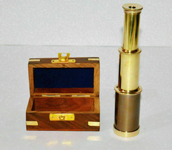Antique vintage brass maritime 6&quot; telescope with wooden box home décor gift item - £60.74 GBP