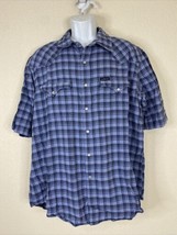 Calvin Klein Men Size XL Blue Plaid Snap Up Western Shirt Short Sleeve - £7.47 GBP