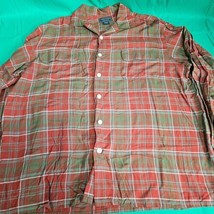 Lucky Brand Check Plaid Button Up Shirt Men&#39;s Large 100% Rayon Long Sleeve - $12.70