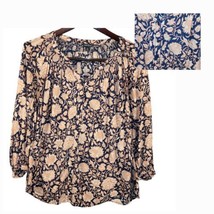 Lucky Brand Womens 1X Blouse Top Floral 3/4 Sleeve Navy Blue Orange - £10.19 GBP