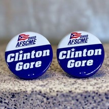 VTG Bill Clinton Al Gore Election Ohio AFSCME 2.25&quot; Button Pin Lot of 2 Enamel - £8.83 GBP