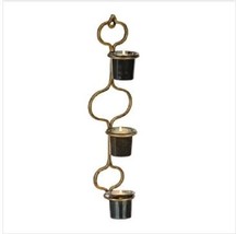 Distressed Metal Wall Sconce w/ 3 Black Glass Votive Candle Holders Bronze Color - £21.31 GBP
