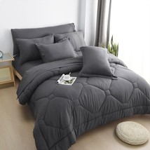 HIG 8 Pieces Modern Quilted Bedding Comforter Sets, Dark Gray - £41.68 GBP